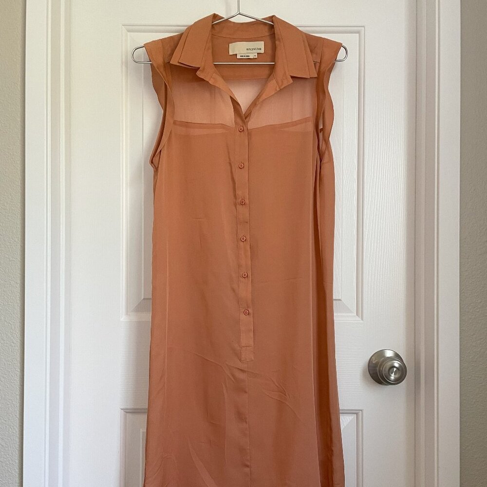 NWOT, Amorethos, Peach Silk Shift Dress, High-Low Hem, Size US 4